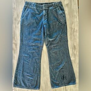 LONDONJEAN Premium DARK Denim FLARE Jeans SIZE 12  100% Cotton Zip up Button